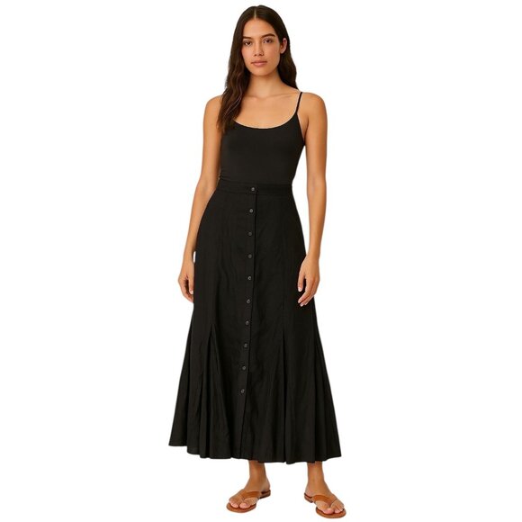 INC International Concepts Y2K Button Down Maxi Skirt Black Size 6 NWT Witchy - Picture 1 of 13